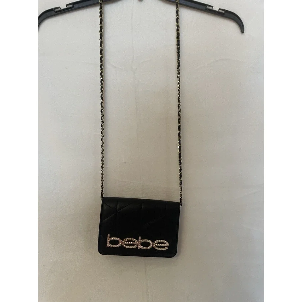 Bebe Flap‎ Crossbody Purse ~ Black w/Rhinestones